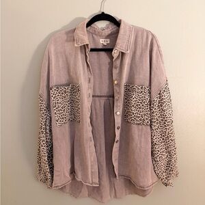 POL Leopard Print Button-Up Shirt
